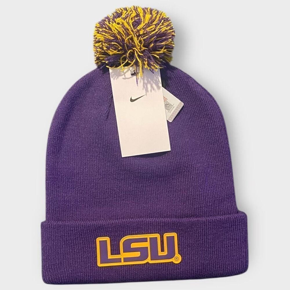 Nike NCAA Peak Cuffed Knit Hat with Pom LSU Tigers HJ5449-547 One Size New